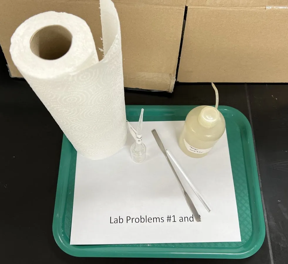 2022 USNCO Part III shared equipment: paper towels, phenolphthalein indicator, distilled water, stirring rod